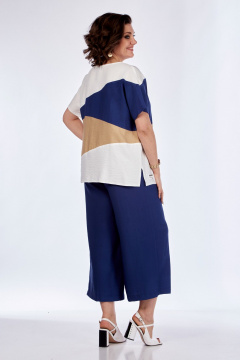 Летний комплект из блузы и кюлотов из вискозы с волнообразным кроем Диомант 1850 синий - фото 3