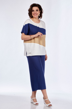 Летний комплект из блузы и кюлотов из вискозы с волнообразным кроем Диомант 1850 синий - фото 2