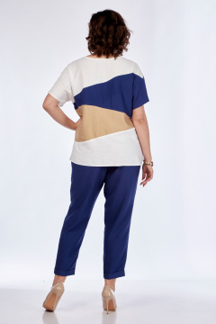 Летний брючный комплект из блузы и свободных брюк из вискозы Диомант 1860 синий - фото 5