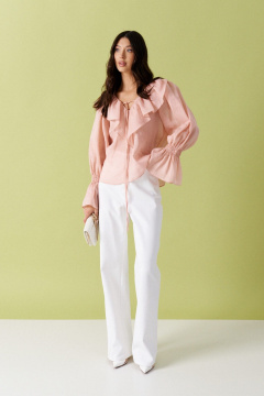 Длинные белые брюки из хлопка на повседневку ANNETE A1194 - фото 1