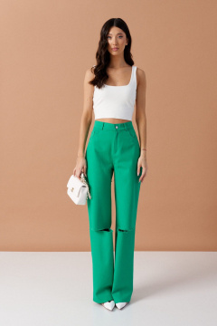 Зеленые джинсовые брюки с декоративными разрезами ANNETE A1195/2 - фото 2