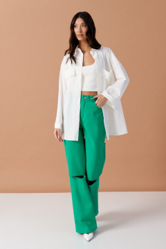 Зеленые джинсовые брюки с декоративными разрезами ANNETE A1195/2 - фото 1