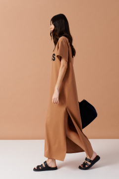 Летнее платье из коричневого текстиля без лишних деталей ANNETE A3527 - фото 4