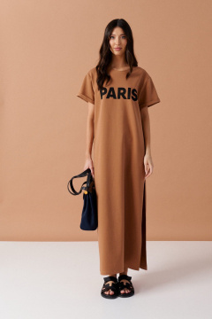 Летнее платье из коричневого текстиля без лишних деталей ANNETE A3527 - фото 3