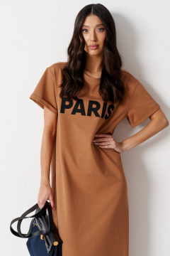 Летнее платье из коричневого текстиля без лишних деталей ANNETE A3527 - фото 2