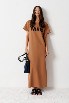Летнее платье из коричневого текстиля без лишних деталей ANNETE A3527 - фото 1