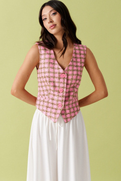 Демисезонный жилет из клетчатого фактурного полотна ANNETE A5265 - фото 3