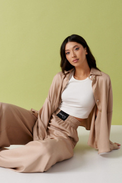 Бежевая рубашка асимметричного кроя из вискозы ANNETE A866 - фото 2