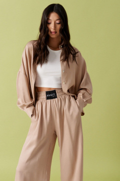 Бежевая рубашка асимметричного кроя из вискозы ANNETE A866 - фото 1