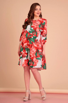 Демисезонное платье длины 98 см из текстиля Liona Style 627 пион - фото 1