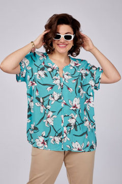 Блуза с фигурным вырезом и бусинами из текстиля SOVITA 1178 бирюза - фото 4