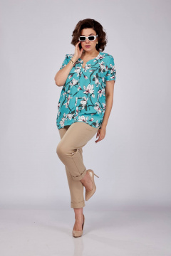 Блуза с фигурным вырезом и бусинами из текстиля SOVITA 1178 бирюза - фото 2