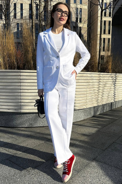 Деловой костюм из трикотажа с жакетом и брюками прямого силуэта GO F3065/01-01 - фото 5