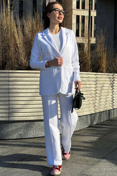 Деловой костюм из трикотажа с жакетом и брюками прямого силуэта GO F3065/01-01 - фото 1