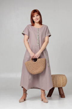 Летнее платье с кулисой и карманами на поясе Соджи 613 кофейный - фото 2