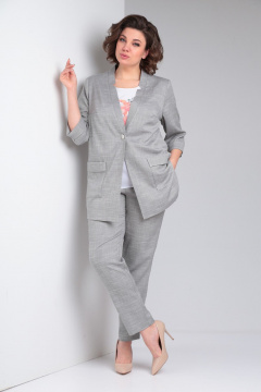 Классический демисезонный костюм 3-ка из текстиля Tensi 372 серый+белый - фото 2