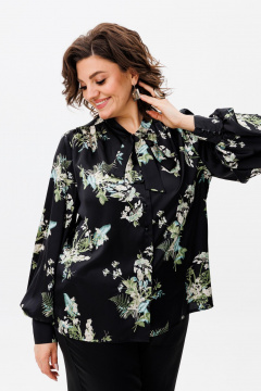 Шелковая блуза с галстуком и V-вырезом из вискозы Anelli 1428 черный - фото 5