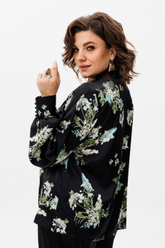 Шелковая блуза с галстуком и V-вырезом из вискозы Anelli 1428 черный - фото 4