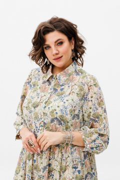 Элегантное шифоновое платье с комбинированным низом Anelli 1362 крем - фото 3