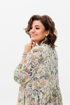 Элегантное шифоновое платье с комбинированным низом Anelli 1362 крем - фото 2