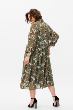 Свободное шифоновое платье с воротником-стойкой и комбинированным низом Anelli 1362 мох - фото 4