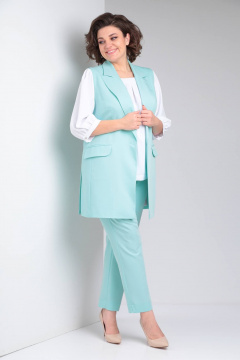 Классический деловой комплект из блузки, брюк и жилета TVIN 7689 мята - фото 1
