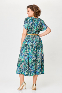Многоцветное летнее платье с рельефами и расклешенной юбкой Swallow 725 бирюзово-бежевый_принт - фото 5
