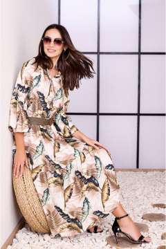 Платье А-образного силуэта в стиле бохо с поясом Lissana 4683 зеленые_листья - фото 2