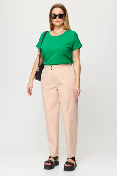 Брюки со высокой посадкой из джинсовой ткани с резинкой Bliss 068 бежевый - фото 3