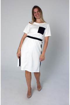 Платье с резинкой из трикотажа и декоративными вставками Mita ЖМ1204 белое - фото 2