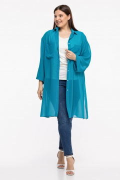 Блуза-рубашка из шифона с рукавом 7/8 и легким воздушным силуэтом Avila 0955 бирюзовый - фото 2