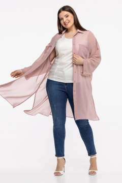 Блуза-рубашка из шифона и текстиля с пуговицами и рукавом 7/8 Avila 0955 пудровый - фото 5