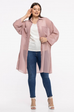 Блуза-рубашка из шифона и текстиля с пуговицами и рукавом 7/8 Avila 0955 пудровый - фото 3