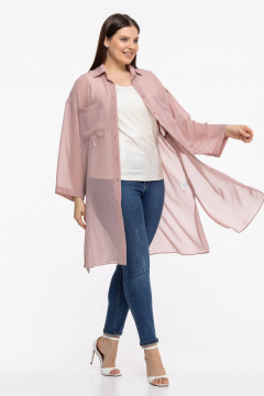 Блуза-рубашка из шифона и текстиля с пуговицами и рукавом 7/8 Avila 0955 пудровый - фото 1