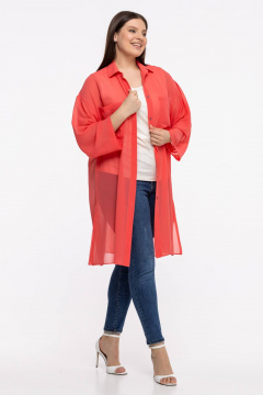 Блуза-рубашка из шифона и текстиля с рукавом 7/8 Avila 0955 коралловый - фото 1