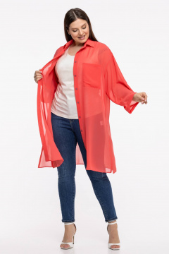 Блуза-рубашка из шифона и текстиля с рукавом 7/8 Avila 0955 коралловый - фото 2