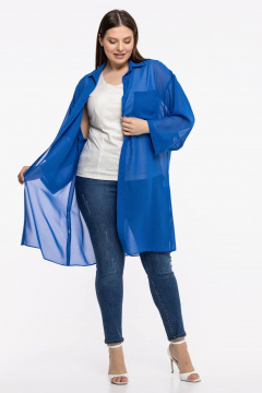 Блуза-рубашка из шифона и текстиля с рукавом 7/8 и классическим кроем Avila 0955 васильковый - фото 4