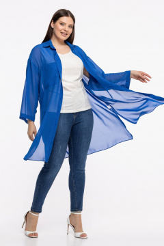 Блуза-рубашка из шифона и текстиля с рукавом 7/8 и классическим кроем Avila 0955 васильковый - фото 3