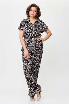 Комплект из атласной блузы и расширенных брюк с резинкой Bonna Image 899 черный - фото 5