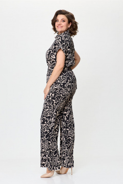 Комплект из атласной блузы и расширенных брюк с резинкой Bonna Image 899 черный - фото 3