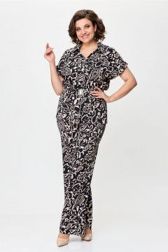 Комплект из атласной блузы и расширенных брюк с резинкой Bonna Image 899 черный - фото 1