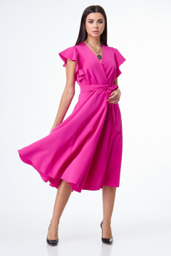 Розовое платье с воланами и крыльями юбки из плотной ткани T&N 7506 фуксия - фото 2