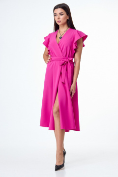 Розовое платье с воланами и крыльями юбки из плотной ткани T&N 7506 фуксия - фото 1