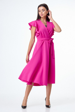 Розовое платье с воланами и крыльями юбки из плотной ткани T&N 7506 фуксия - фото 5