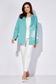 Классический костюм из трикотажа с ярким принтом и женственный жакет TAiER 1276 бирюза - фото 3