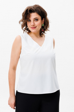 Белый топ из вискозы с кулисой и базовая блуза для бизнес-образа Anelli 1440 молоко - фото 4