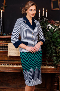 Жакет и юбка мультиколор деловой стиль демисезон Мода Юрс 2845 полоска_зеленый - фото 3