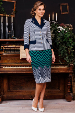 Жакет и юбка мультиколор деловой стиль демисезон Мода Юрс 2845 полоска_зеленый - фото 2