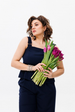 Полуприлегающий топ из плательной ткани для повседневной Anelli 544 синий - фото 4