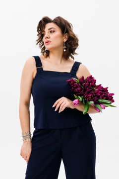 Полуприлегающий топ из плательной ткани для повседневной Anelli 544 синий - фото 1